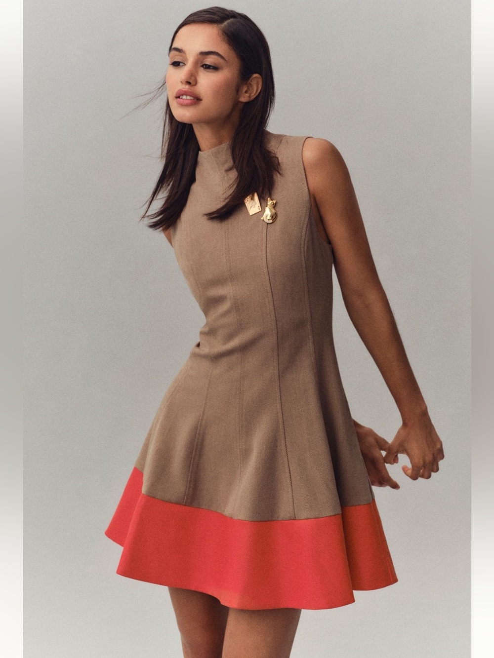Anthro NWT Sz XS retro-ish top- rated “tweed look” /faux leather dress w/pockets